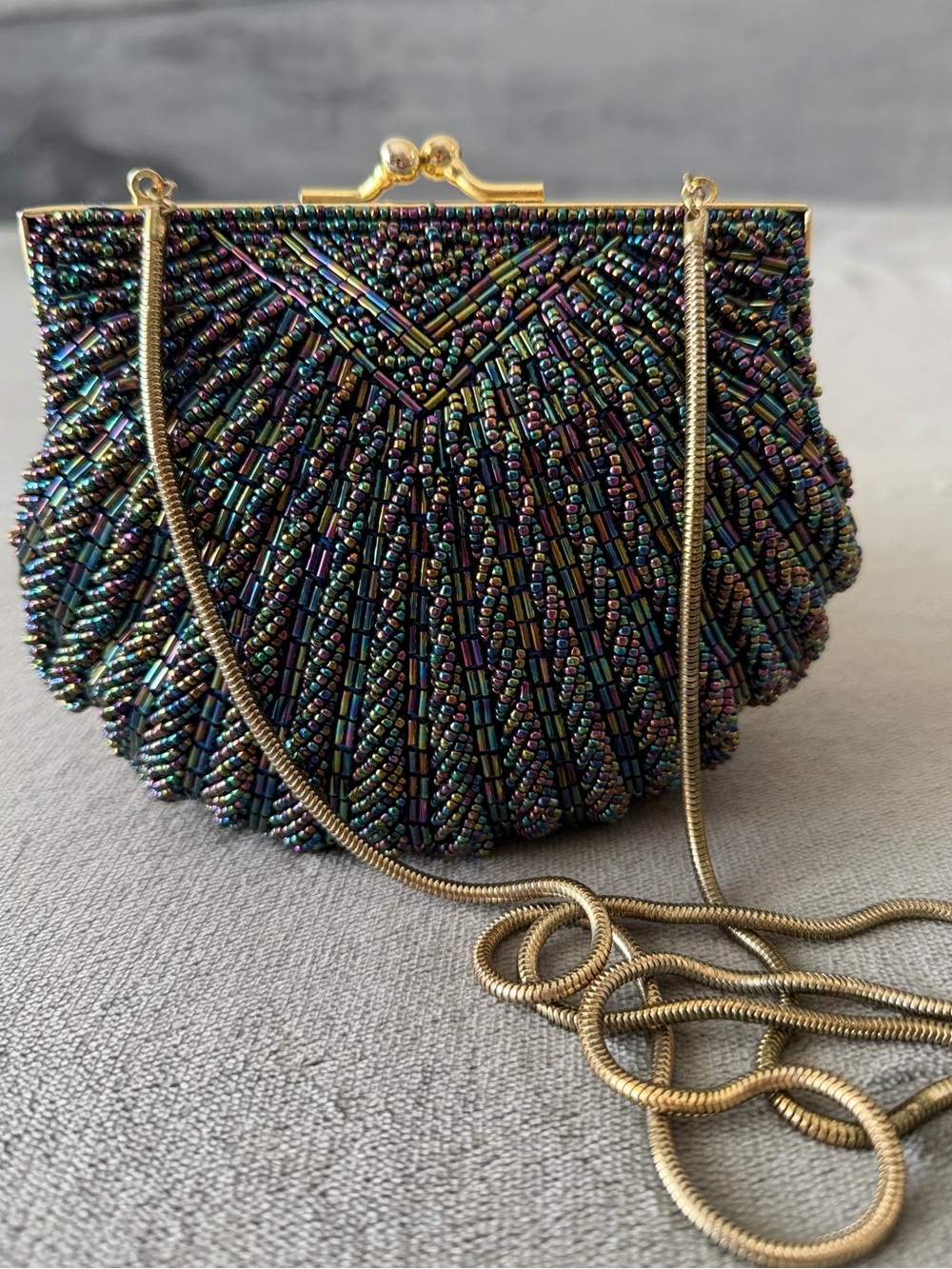 Beaded Shell Evening Shoulder Bag - Black